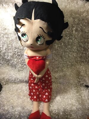 Plush Valentine's Betty Boop Holding Heart/Heart Dress~18” Tall