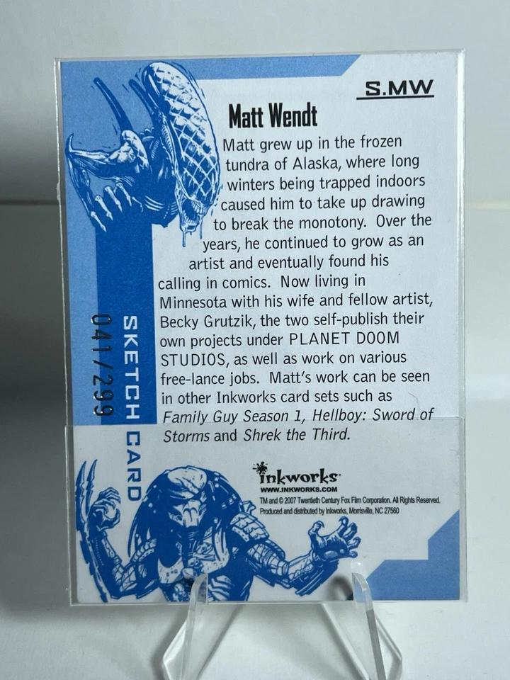 2007 AVP ALIENS VS PREDATOR SKETCH CARD Matt Wendt /299 - Imagem 2 de 2