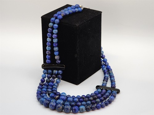 Jay King DRT 925 Lapis Lazuli & Onyx Multi Strand Bib Necklace 18" - Picture 11 of 12