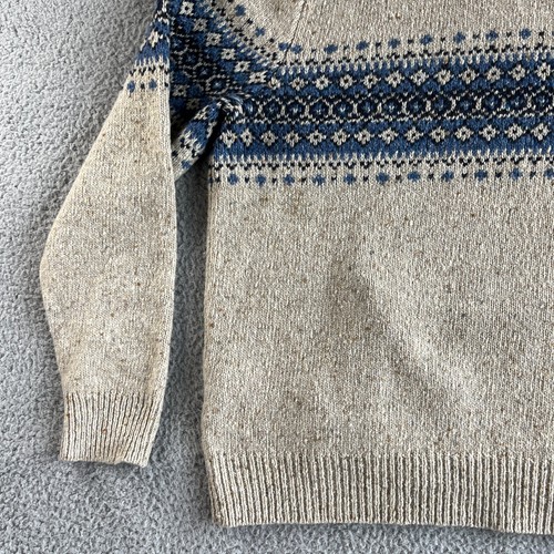 NUEVO J Crew Suéter Para Hombres Grande Beige Azul Fair Isle Lana Lyocell Pescador Con Capucha - Imagen 11 de 18