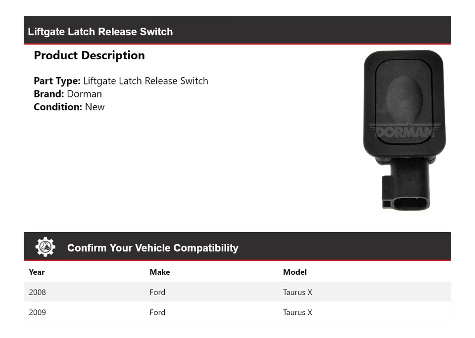 Interruptor de liberación de pestillo de puerta levadiza para Ford Taurus X Dorman 2008-2009 Foto 2 de 4