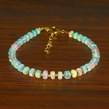 Ethopian Natural Welo Fire Opal Rondelle Beaded Gemstone Bracelet 7 Inches
