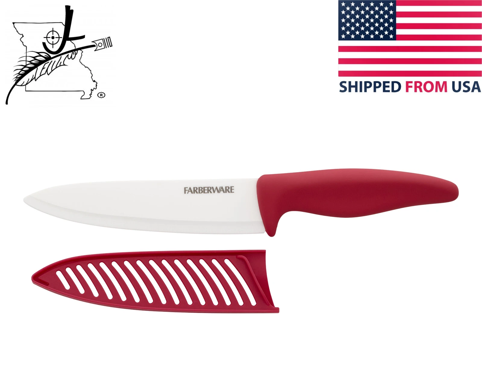 Farberware 6" Ceramic Chef Knife Chef's 24E988 Red Handle Dishwasher Safe
