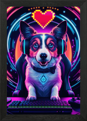 Hund Gaming Hunde Gerahmtes Wandbild Poster Leinwanddruck Bild