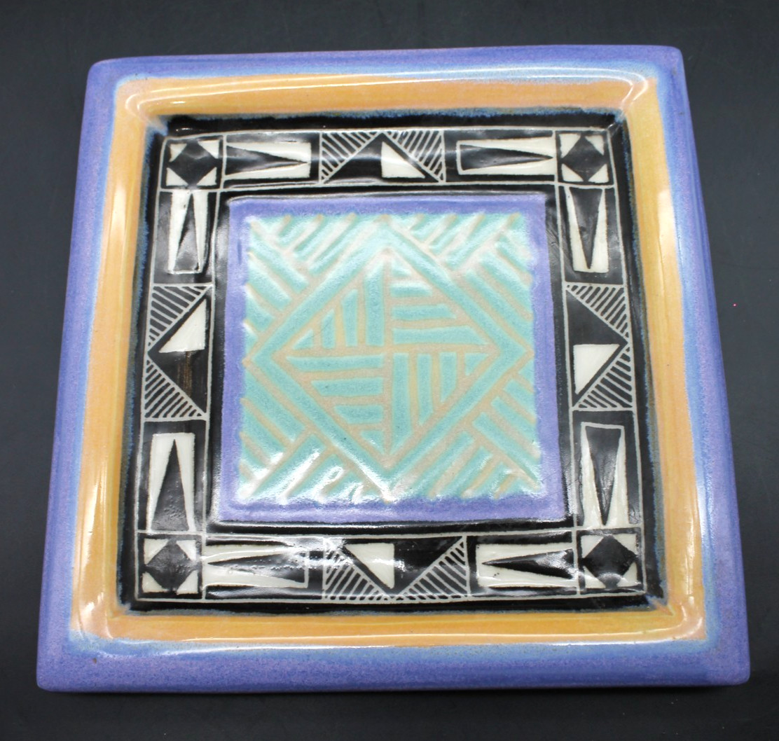James Guggina? Signed Studio Art Pottery Tile Geometric Abstract Ceramic