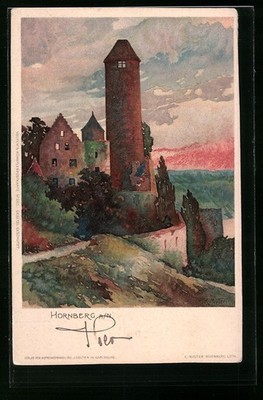 Artist postcard Karl Mutter: Hornberg a. N., ruin Hornberg 