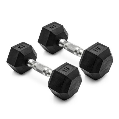 Barbell, 8Lb Coated Rubber Hex Dumbbell, Pair