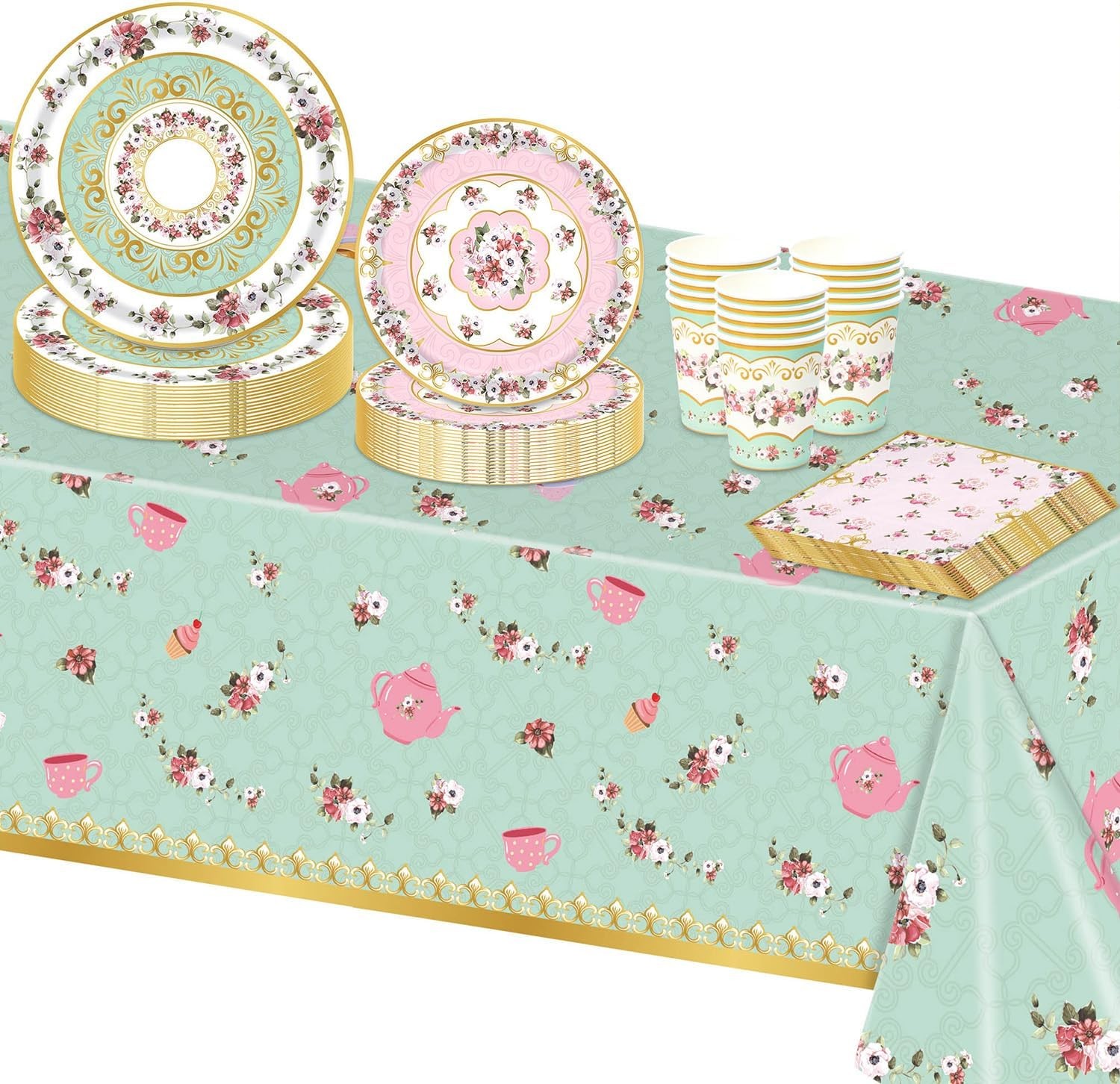 Afternoon Tea Decorations Paper Party Plates Tableware Set, Floral Paper Dispos