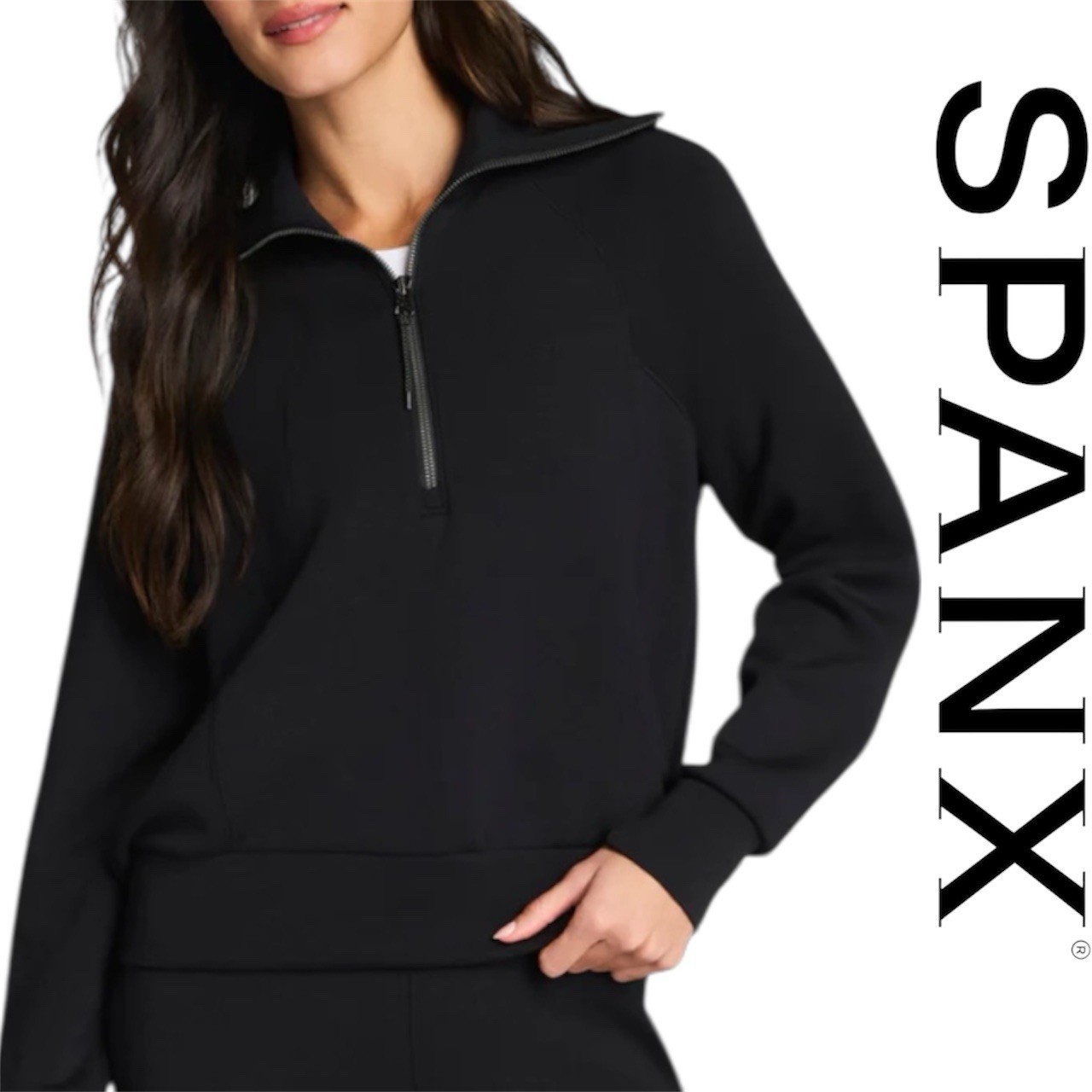 Spanx AirEssentials Black Half-Zip Pullover Size … - image 1