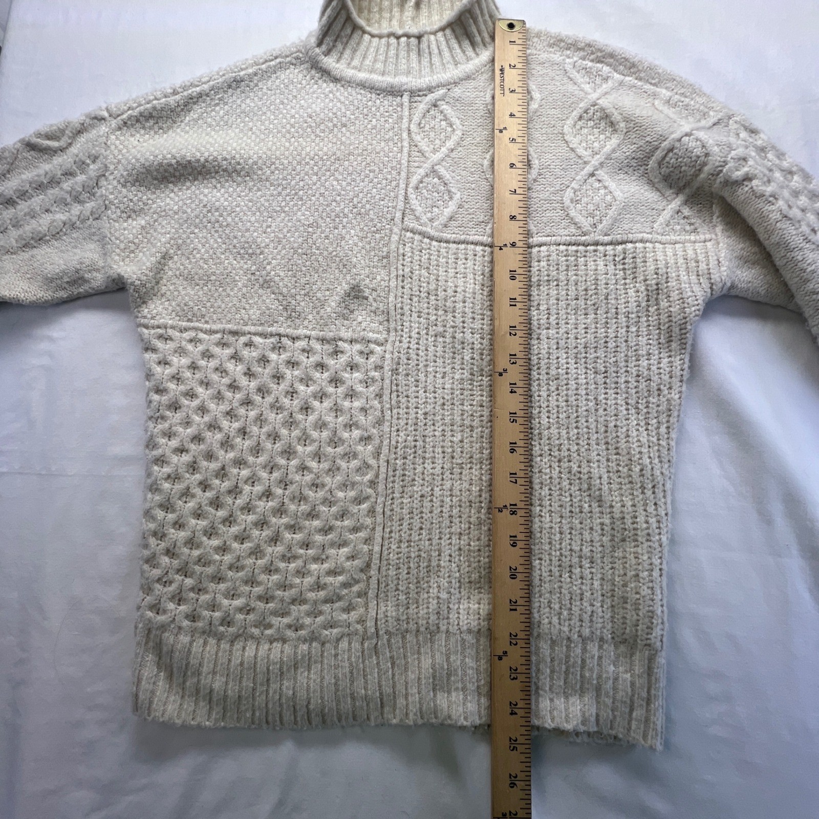 American Eagle Cream Patchwork Cable Knit Mock Ne… - image 7