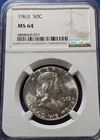 A 1963 Franklin 50C Silver Half Dollar, NGC MS64