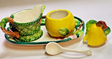 Villeroy & Boch Basket Heavily Embossed Fruit Sugar Bowl, Creamer, Plate Set