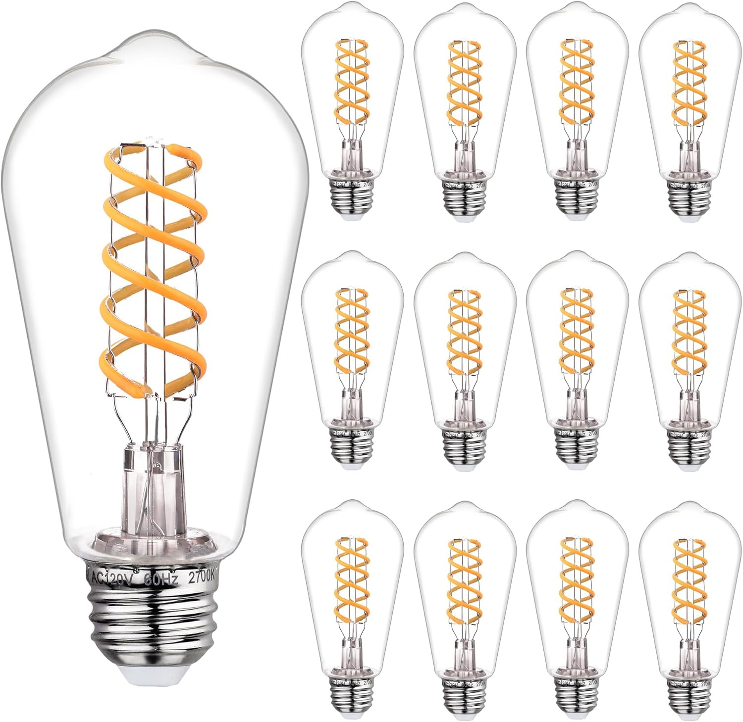 12 PCS Dimmable Vintage LED Edison Bulbs, 6W Equivalent 60 Watt, Warm White 2700