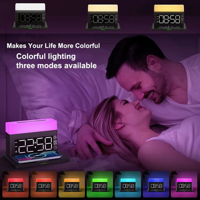 6 in 1 Digital Alarm Clock with 15W Wireless Charging & Night Light