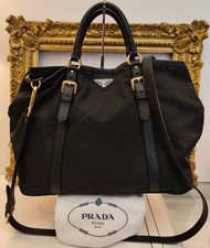 PRADA Tote Shopper Nylon And Leather Black Shoulder Strap Tote Bag