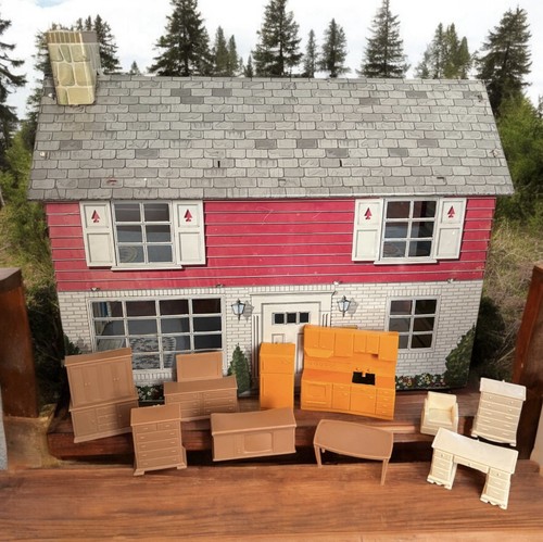 Vintage Marx 50’s/60's Metal Colonial Dollhouse Mid-Century, 10 Furniture Pieces