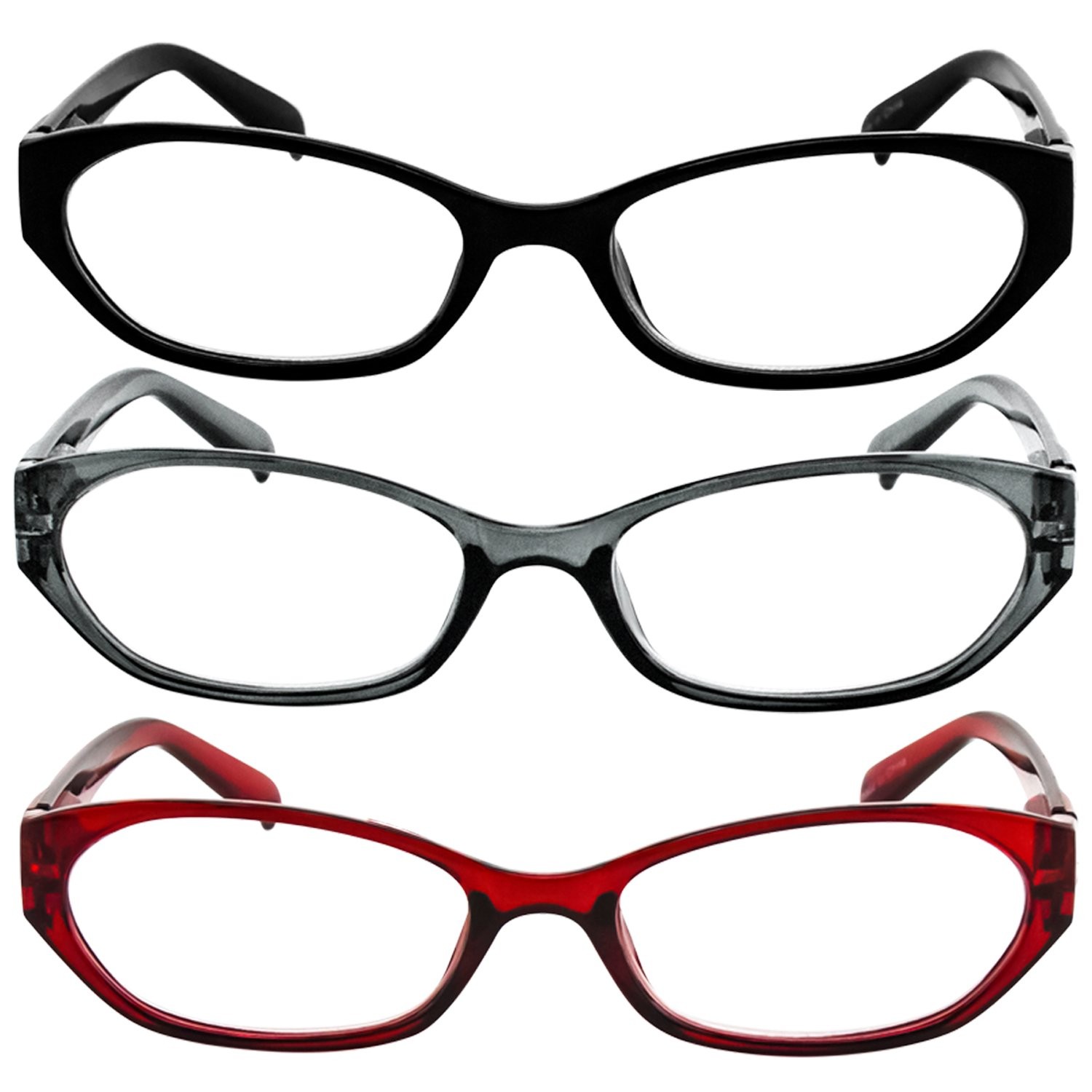 Reading Glasses 3 Pack with Red, Black & Grey Always Have 100% Guarantee +1.00