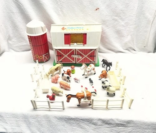 Vintage 1967 Fisher-Price Play Family Farm Barn Set & Silo