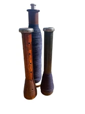 Vintage Wooden Textile Spools Blue Thread & Metal Accents Rustic Decor Set