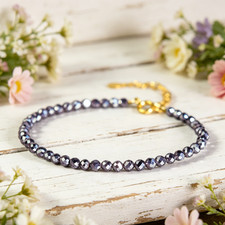 Natural Hematite Gemstone 2mm Beaded Bracelet Healing Layering Women Bracelet