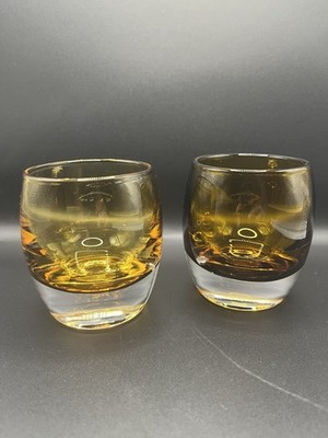 Mikasa Home Accents Solaris Amber Art Glass Candle Holders Heavy Bases Set Of 2