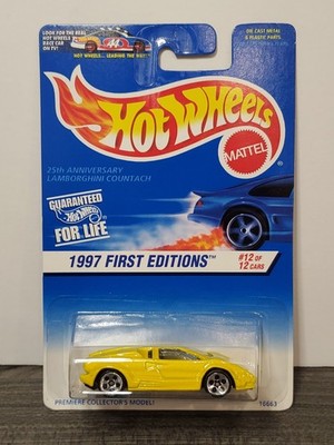 1997 Hot Wheels FE Lamborghini 25th Countach Yellow 5DOT #510 1:64 Diecast NIP