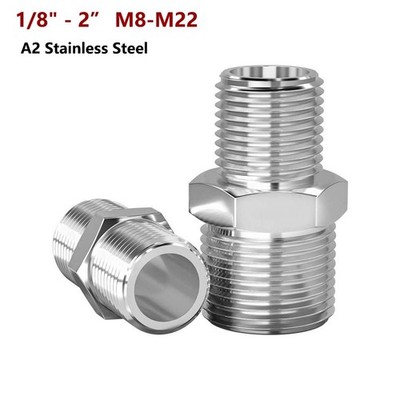 BSP NPT Male to Male Stainless Steel A2 Reducing Adaptors Hexagon Equal Nipples