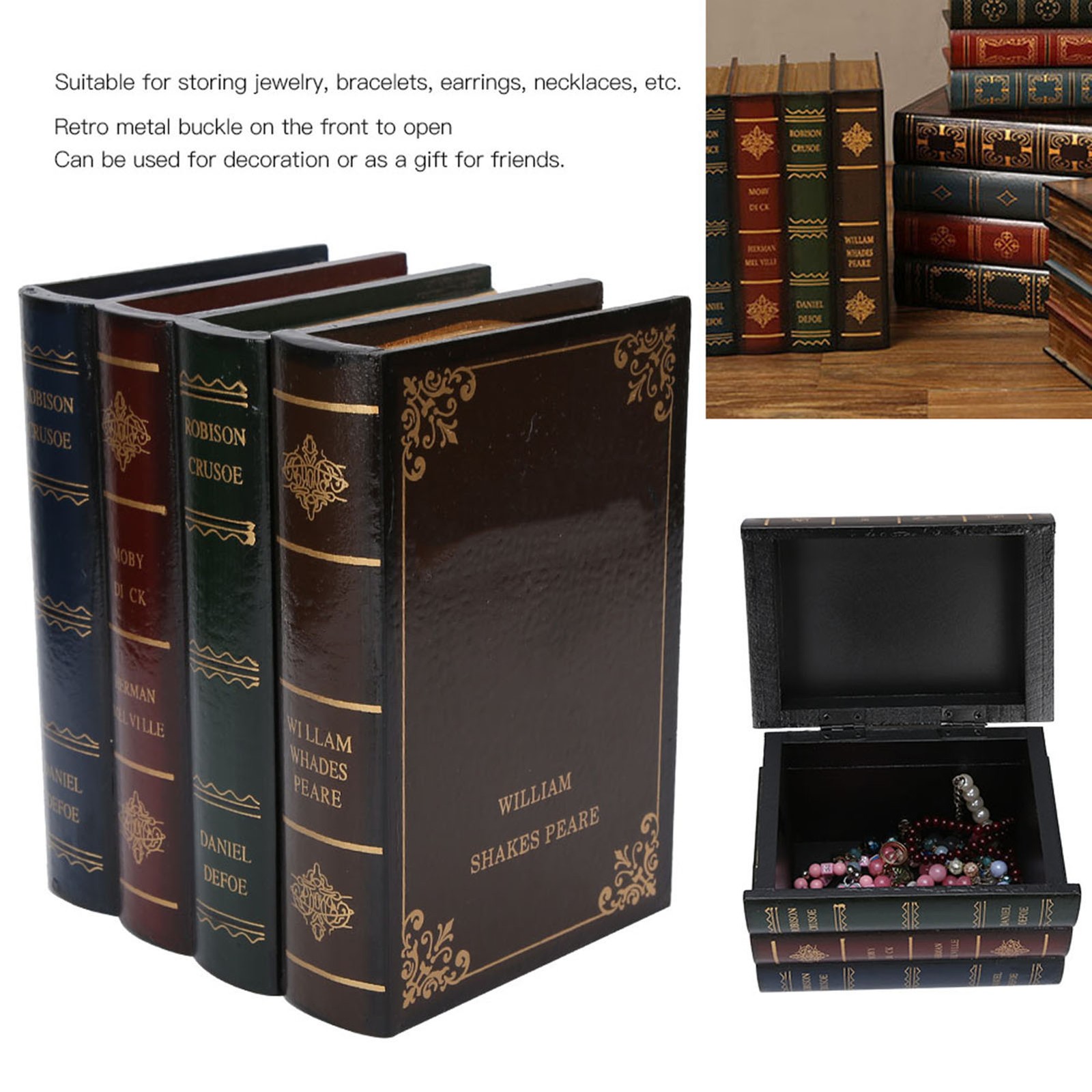 Decorative Box Book Shaped Vintage Storage Box Decor Boxes Wooden Boxes For Home