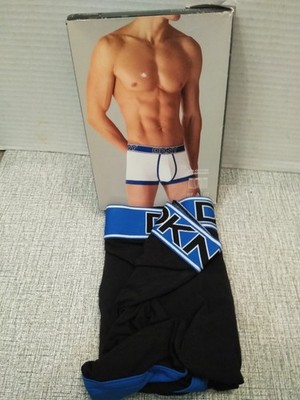DKNY Men's Cotton Hip Trunk Size XL,BOXER Underwear (1), BLACK & BLUE (W/ LOGO)