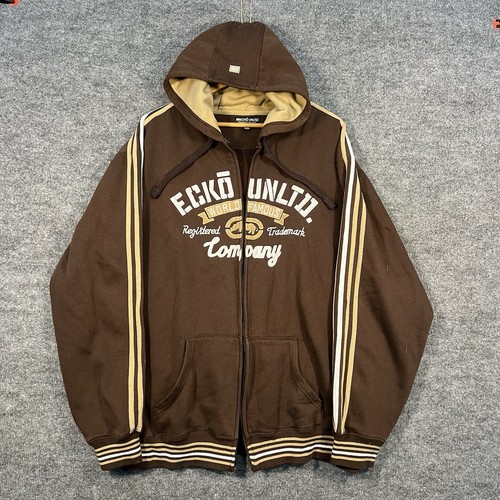 Vintage Y2K Ecko Unltd Rhino Brand Full Zip Hoodie Brown 2XL Grunge Skate READ
