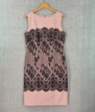Tadashi Shoji Dress Women 16 Pink Black Lace Sheath Sleeveless Designer Cocktail