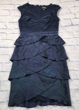 Adrianna Papell Sheath Dress WOMENS SIZE 4 Navy Polyester Ruffle Back Zipper