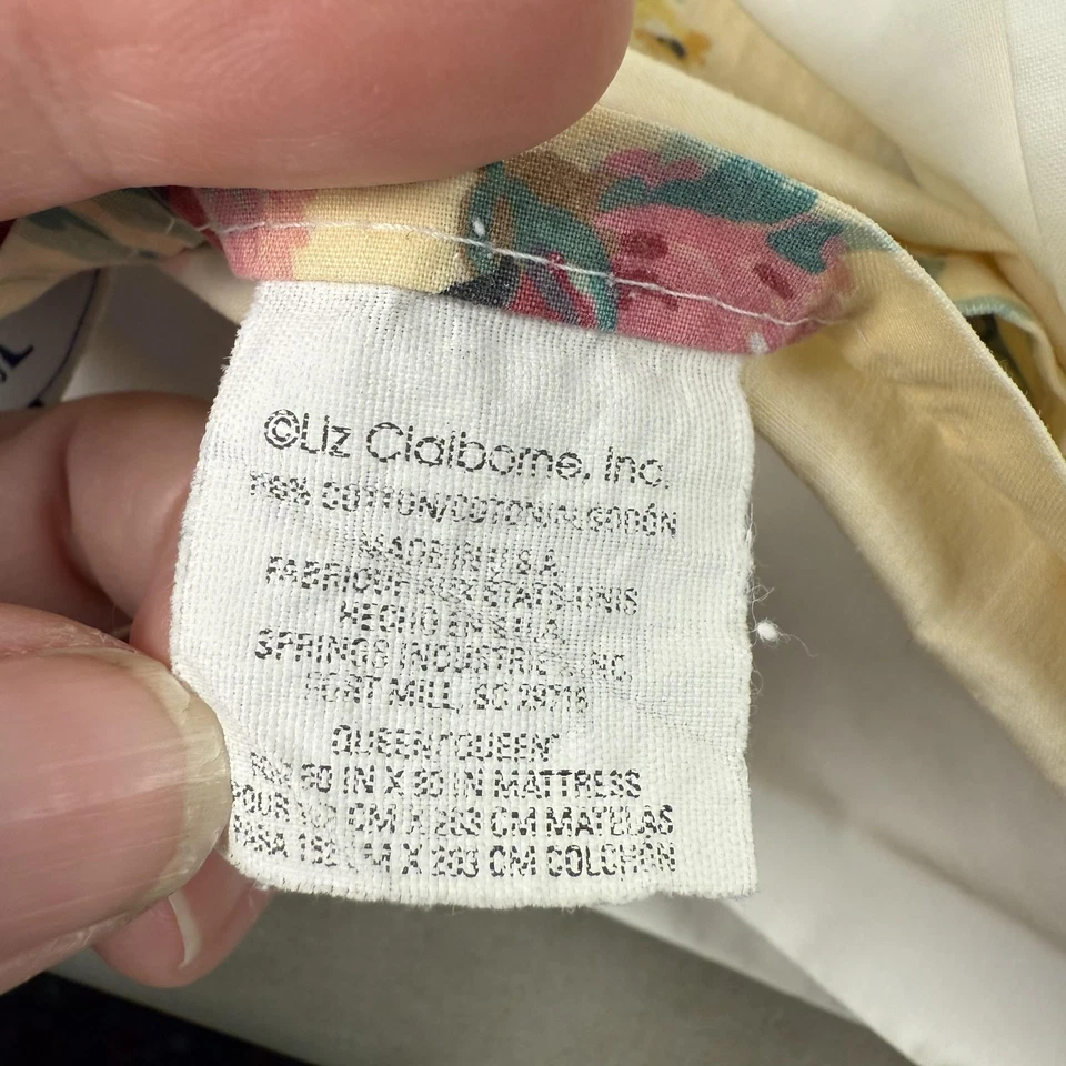 Sábana plana Liz Claiborne Queen en plena floración amarilla ropa de cama vintage floral Foto 3 de 4