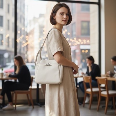 DKNY ONYA Beige PEBBLE Leather Hobo Satchel Bag NWT