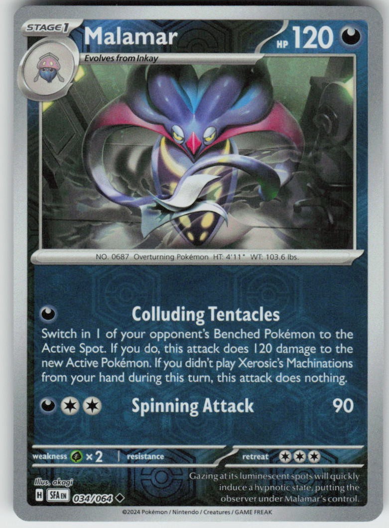 Malamar 034/064 Uncommon Shrouded Fable Pokemon Reverse Holo Near Mint