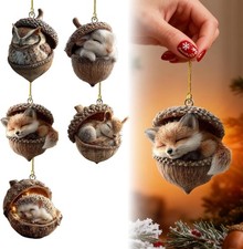5Pcs Forest Animal Acorn Ornaments,Cozy Forest Woodland Christmas Ornaments for