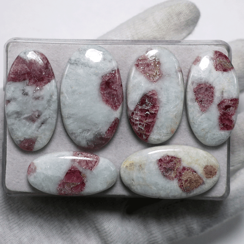 Lot 6 PC Natural Pink Tourmaline Quartz Hi-Grade 32-37mm Oval Cabochon Gemstones - Picture 3 of 12