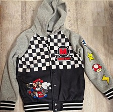 Mario Kart Boys size 8 Hooded Fleece Hoodie Jacket Snap Front Pockets Gray/Black