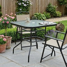 Image of Garden Dining Table 80cm Steel Frame Glass Top Parasol Hole Patio Outdoor Square