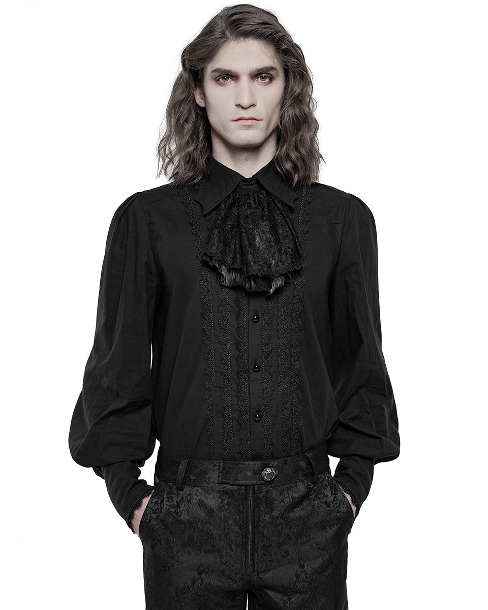 bernhard willhelm goth シャツ Punk Rave Mens Gothic Regency Shirt Top Black Jabot Cravat Tie