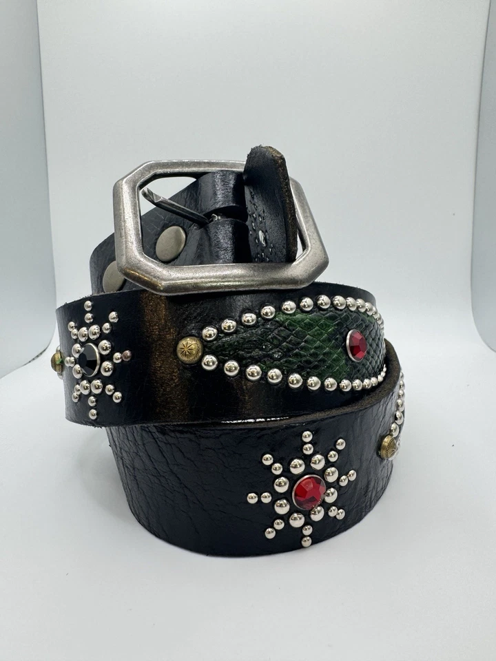 Premium Full-Hide Black Soft Leather Belt with Snake Green Leather – Size 34 - Image 2 of 4