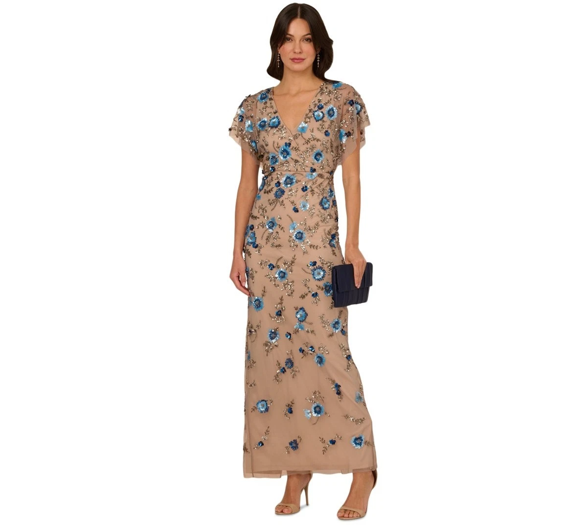 green emerald velvet dress Adrianna Papell AP1E202943 - Long Mesh A-Line Dress