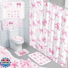 FuWeave 8 Pcs Pink Bow Shower Curtain Sets for Bathroom Decor Cute Coquette B