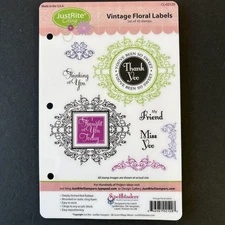 JustRite Vintage Floral Labels Thank You Thought of You Cling Rubber Stamps