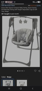 New Graco slim spaces compact baby swing