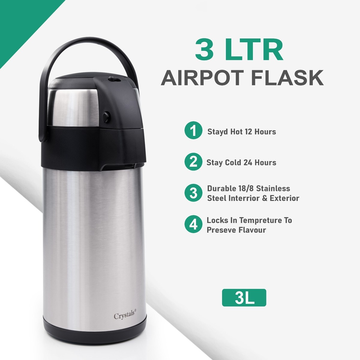 Insulated Flask Pump Action Airpot Tea Coffee Flask Thermos Cafe Chaud 3L  Vacuum Insulated Air Pot Pump Action Tea/Coffee Flask With Handle Hot Cold  Drink Dispenser 3L
