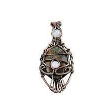 Oval Spessartine Garnet in Limestone Stone Copper Evil Eye Daughter Gift Pendant