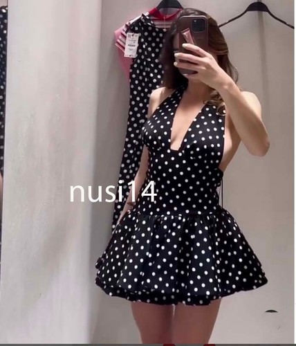 ZARA NEW WOMAN ASYMMETRIC POLKA DOT RUFFLED JUMPSUIT DRESS BLACK 3067/314/084 - 第 1/4 張圖片