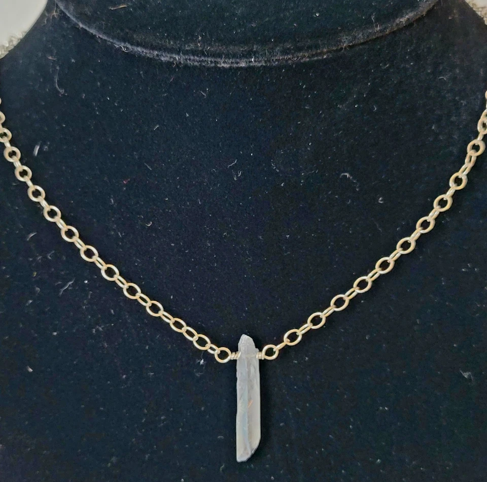 Sterling Silver And Raw Single Point Crystal Necklace 20 Inches Hand Made Artsy - Image 3 of 4
