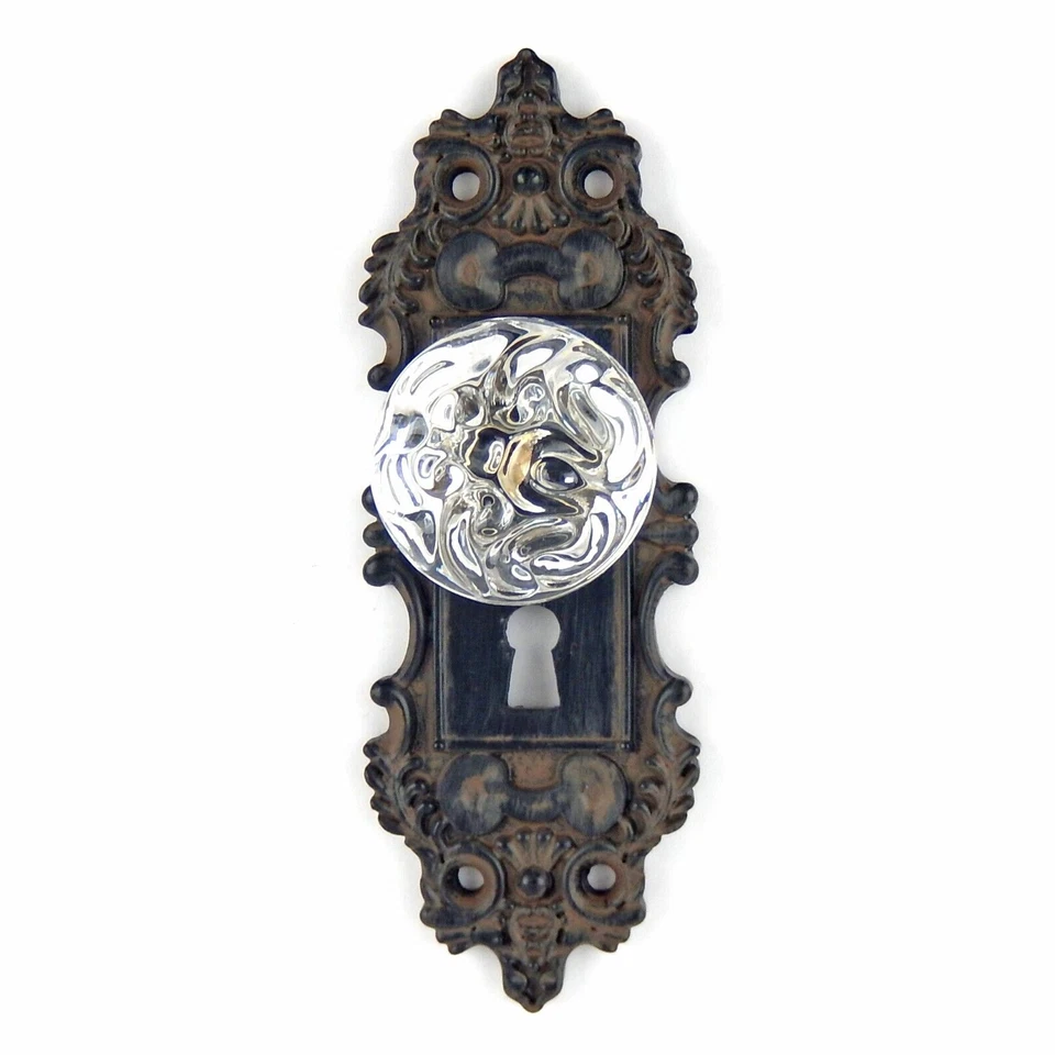 Metal Vintage Door Plate Wall Hook With Acrylic Knob Keyhole Decorative Handle - Image 2 of 4